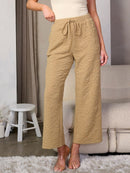 WOMEN'S ELASTIC WAIST POCKETS SELF TIE DETAILED WIDE LEG PANTS