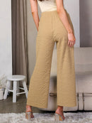 WOMEN'S ELASTIC WAIST POCKETS SELF TIE DETAILED WIDE LEG PANTS