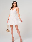 WOMEN'S SLEEVELESS V-NECK SHIMMER RUFFLE MINI DRESS