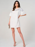 WOMEN'S SHORT SLEEVE SEQUINS DETAILED MINI DRESS