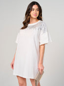 WOMEN'S SHORT SLEEVE SEQUINS DETAILED MINI DRESS