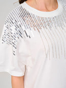 WOMEN'S SHORT SLEEVE SEQUINS DETAILED MINI DRESS