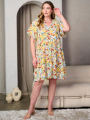 PLUS SIZE SHORT SLEEVE V-NECK FLORAL MIDI DRESS
