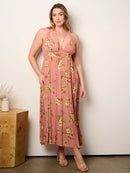 PLUS SIZE SLEEVELESS V-NECK OPEN BACK FLORAL MAXI DRESS