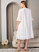 PLUS SIZE SHORT SLEEVE BUTTON UP POCKETS DETAILED MIDI DRESS