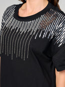 WOMEN'S SHORT SLEEVE SEQUINS DETAILED MINI DRESS