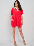 WOMEN'S SHORT SLEEVE V-NECK FRONT POCKETS GRAPHIC PATRIOTIC MINI DRESS