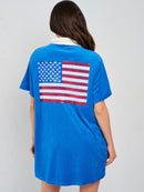 WOMEN'S SHORT SLEEVE V-NECK FRONT POCKETS GRAPHIC PATRIOTIC MINI DRESS