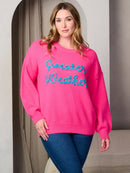 PLUS SIZE LONG SLEEVE GRAPHIC FUZZY SWEATER