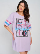 WOMEN'S SHORT SLEEVE FRONT POCKETS GRAPHIC MINI DRESS