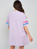 WOMEN'S SHORT SLEEVE FRONT POCKETS GRAPHIC MINI DRESS