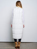 WOMEN'S SLEEVELESS ZIP UP FRONT POCKETS PU PLEATHER LONG PUFFER VEST