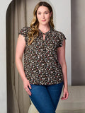 PLUS SIZE SHORT SLEEVE FLORAL TUNIC BLOUSE TOP