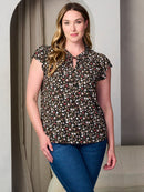 PLUS SIZE SHORT SLEEVE FLORAL TUNIC BLOUSE TOP