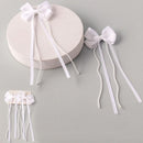 White Hair Bow With Pearl Long Ribbon 2PC Set 2667 ( 12 units)