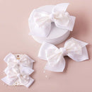 White Hair Bow With Pearl String 2PC Set 2497W (12 units)