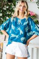 Blue Tiger Print Top