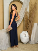 WOMEN'S SLEEVELESS V-NECK FLORAL DETAIL JUMPSUIT