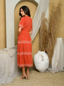 WOMEN'S SHORT SLEEVE TIERED EMBROIDERY MIDI DRESS