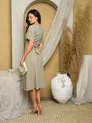 WOMEN'S SHORT SLEEVE POCKETS MIDI DRESS