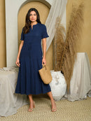 WOMEN'S SHORT SLEEVE PLEATED MAXI DRESS