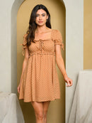 WOMEN'S SHORT PUFF SLEEVE POLKA DOT MINI DRESS