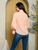 WOMEN'S LONG SLEEVE SWISS DOT RUFFLE TOP