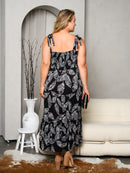 PLUS SIZE SLEEVELESS SMOCK LEAF PRINT MAXI DRESS