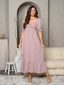 WOMEN'S SWEETHEART NECK SMOCKED BUST POCKETS MAXI DRESS