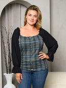 PLUS SIZE LONG SLEEVE BUTTON DETAILED BLOUSE TOP