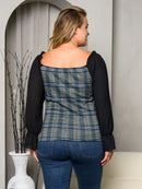 PLUS SIZE LONG SLEEVE BUTTON DETAILED BLOUSE TOP