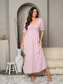 WOMEN'S SWEETHEART NECK SMOCKED BUST POCKETS MAXI DRESS
