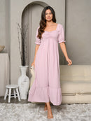 WOMEN'S SWEETHEART NECK SMOCKED BUST POCKETS MAXI DRESS
