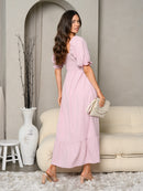 WOMEN'S SWEETHEART NECK SMOCKED BUST POCKETS MAXI DRESS