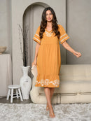 WOMEN'S SHORT SLEEVE V-NECK EMBROIDERY MIDI DRESS