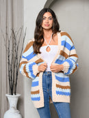 WOMEN'S LONG SLEEVE COLORBLOCK OPEN CARDIGAN