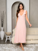 WOMEN'S SLEEVELESS RUFFLE V-NECK DITSY FLORAL MIDI DRESS