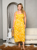 PLUS SIZE SLEEVELESS SMOCK LEAF PRINT MAXI DRESS
