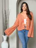 WOMEN'S LONG BELL SLEEVE BUTTON UP SWEATER