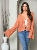 WOMEN'S LONG BELL SLEEVE BUTTON UP SWEATER