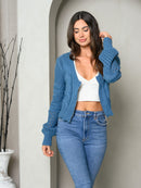 WOMEN'S LONG SLEEVE ZIP UP V-NECK SWEATER