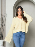 WOMEN'S LONG BELL SLEEVE BUTTON UP SWEATER