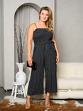 PLUS SIZE SLEEVELESS SMOCK SELF TIE JUMPSUIT