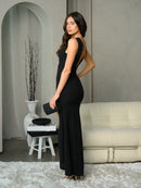 WOMEN'S SLEEVELESS V-NECK FRONT SLIT BODYCON MAXI DRESS