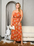 PLUS SIZE SLEEVELESS FLORAL SIDE SLIT MAXI DRESS