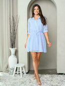 WOMEN'S 3/4 SLEEVE PLAID COLLAR MINI DRESS