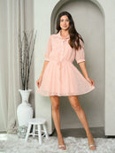 WOMEN'S 3/4 SLEEVE PLAID COLLAR MINI DRESS