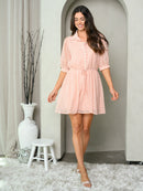 WOMEN'S 3/4 SLEEVE PLAID COLLAR MINI DRESS