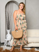 PLUS SIZE SLEEVELESS FLORAL SIDE SLIT MAXI DRESS