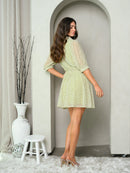 WOMEN'S 3/4 SLEEVE PLAID COLLAR MINI DRESS